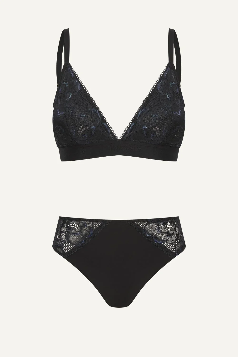 Iridescent Lace Bralette & Brief Set - Black - Image 2