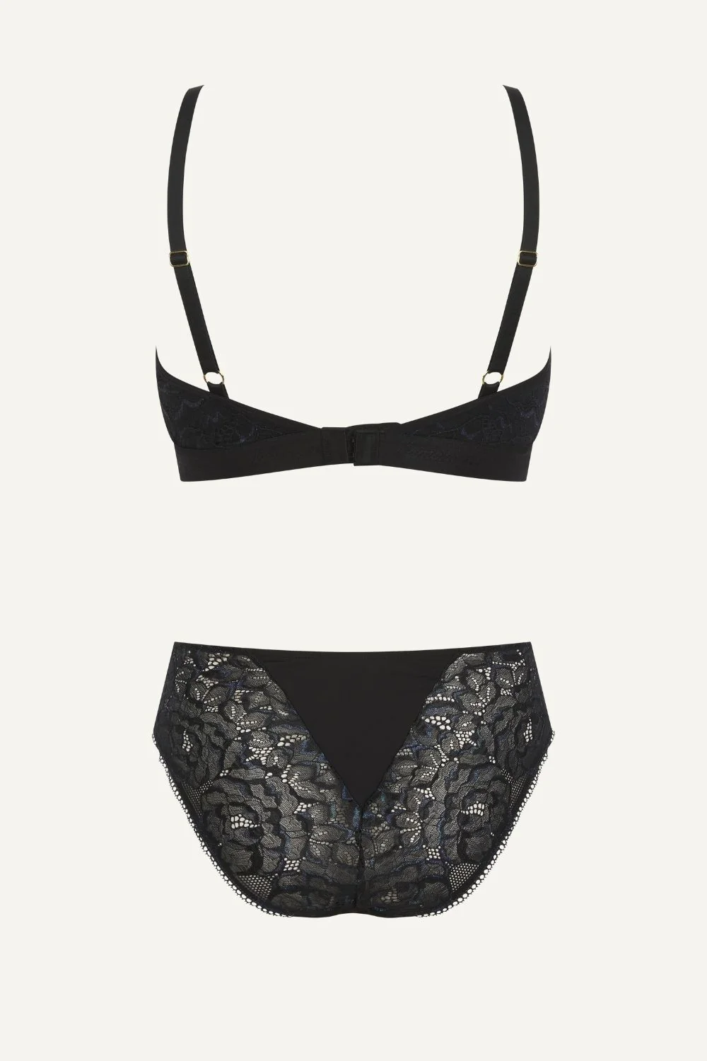 Iridescent Lace Bralette & Brief Set - Black - Image 6