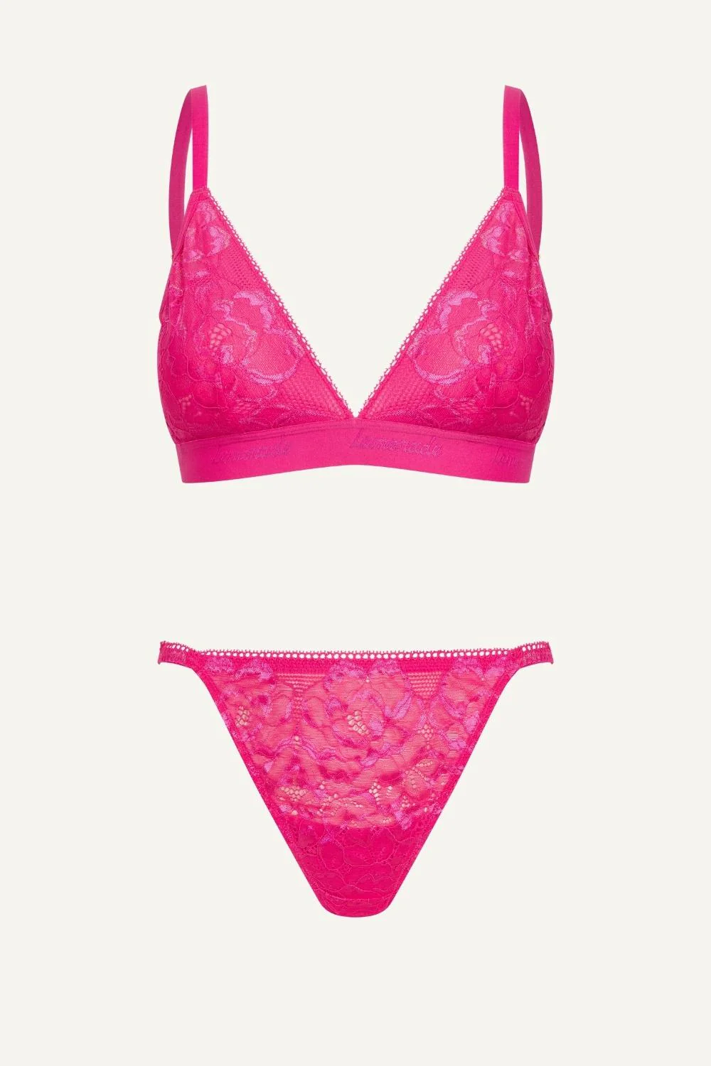 Iridescent Lace Bralette & Tanga Set - Pink - Image 2