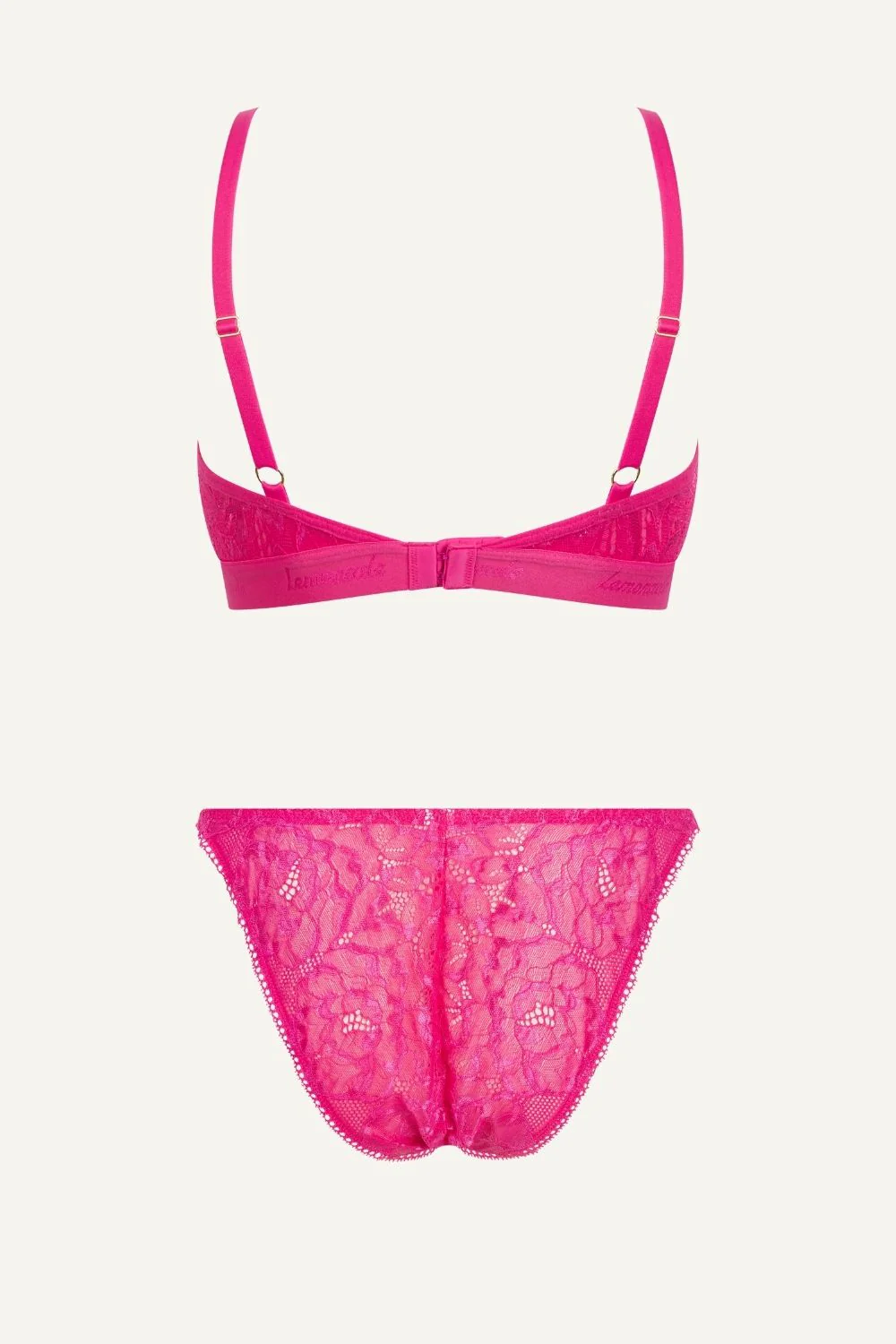 Iridescent Lace Bralette & Tanga Set - Pink - Image 8