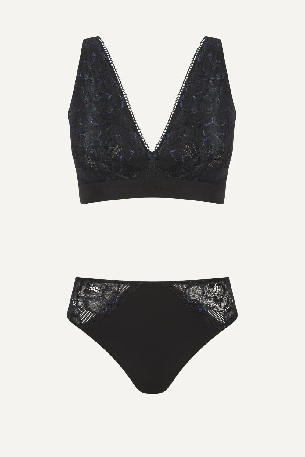 Iridescent Lace Fuller Cup & Brief Set - Black - Image 2