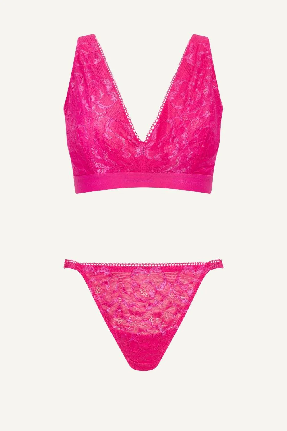 Iridescent Lace Fuller Cup & Tanga Set - Pink - Image 2