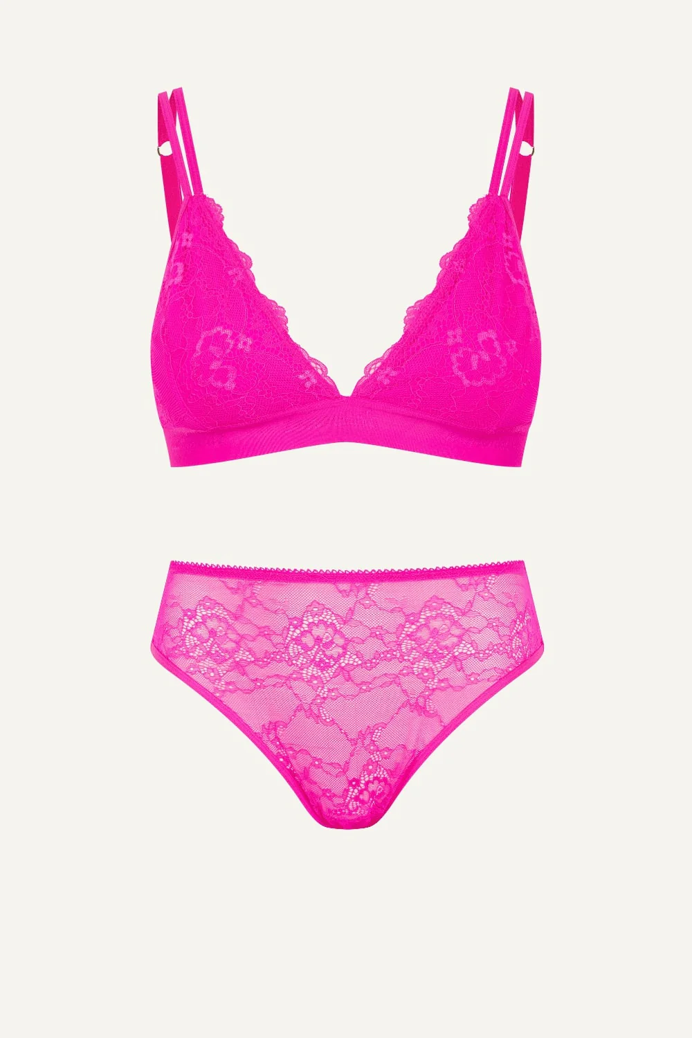 Signature Lace Bralette & High Waisted Brief Set - Neon Pink - Image 2