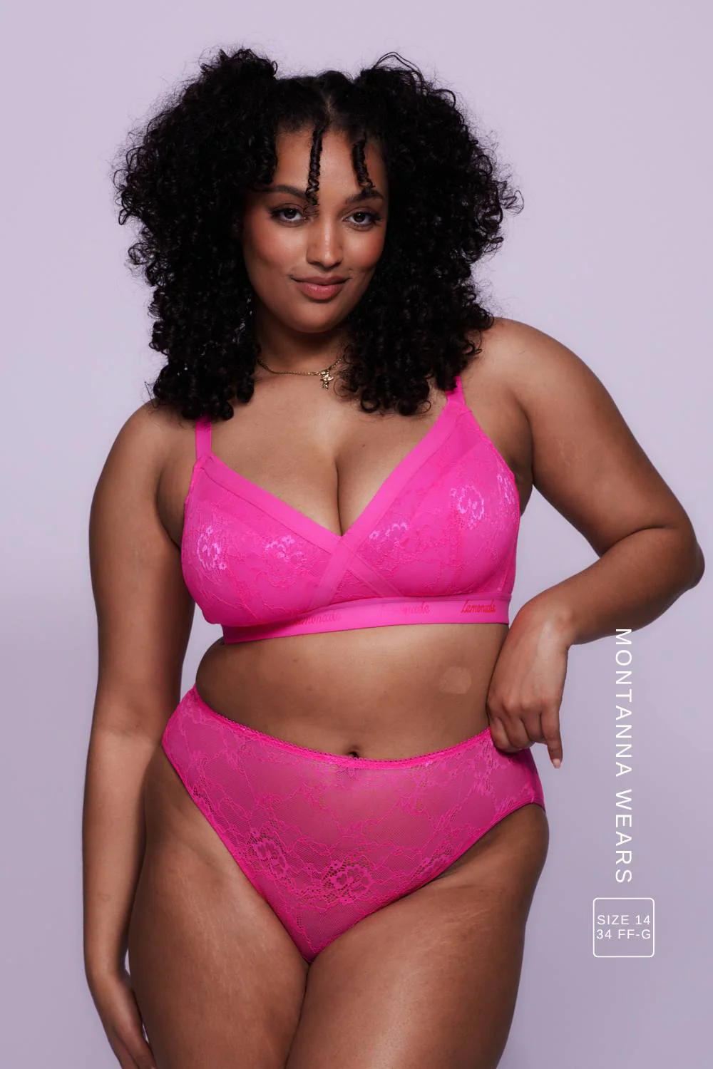 Signature Lace High Support Bralette & High Waisted Brief Set - Neon Pink