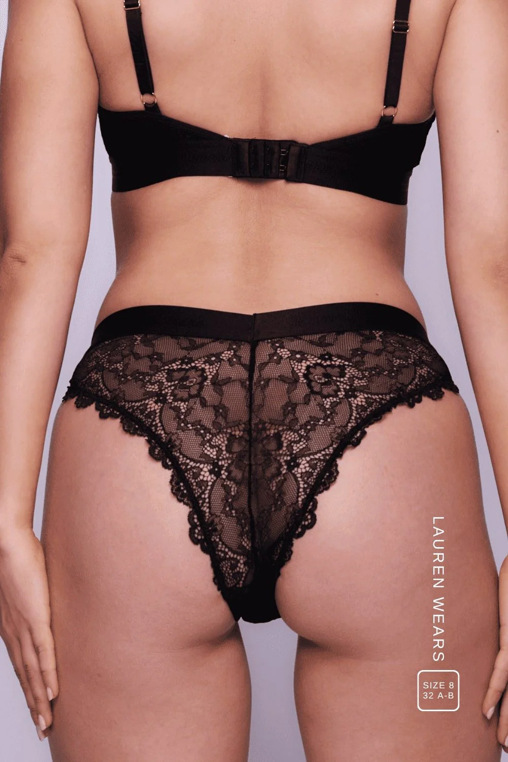 Signature Lace Bralette & V Brazilian Set - Black - Image 3