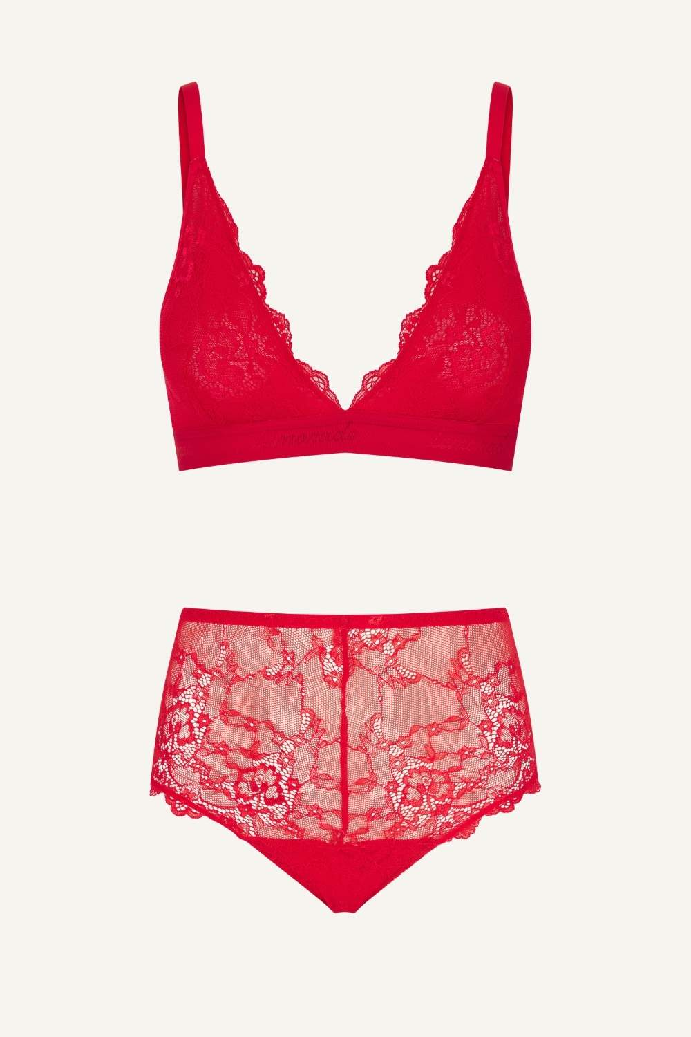 Signature Lace Bralette & Short Set - Red - Image 2