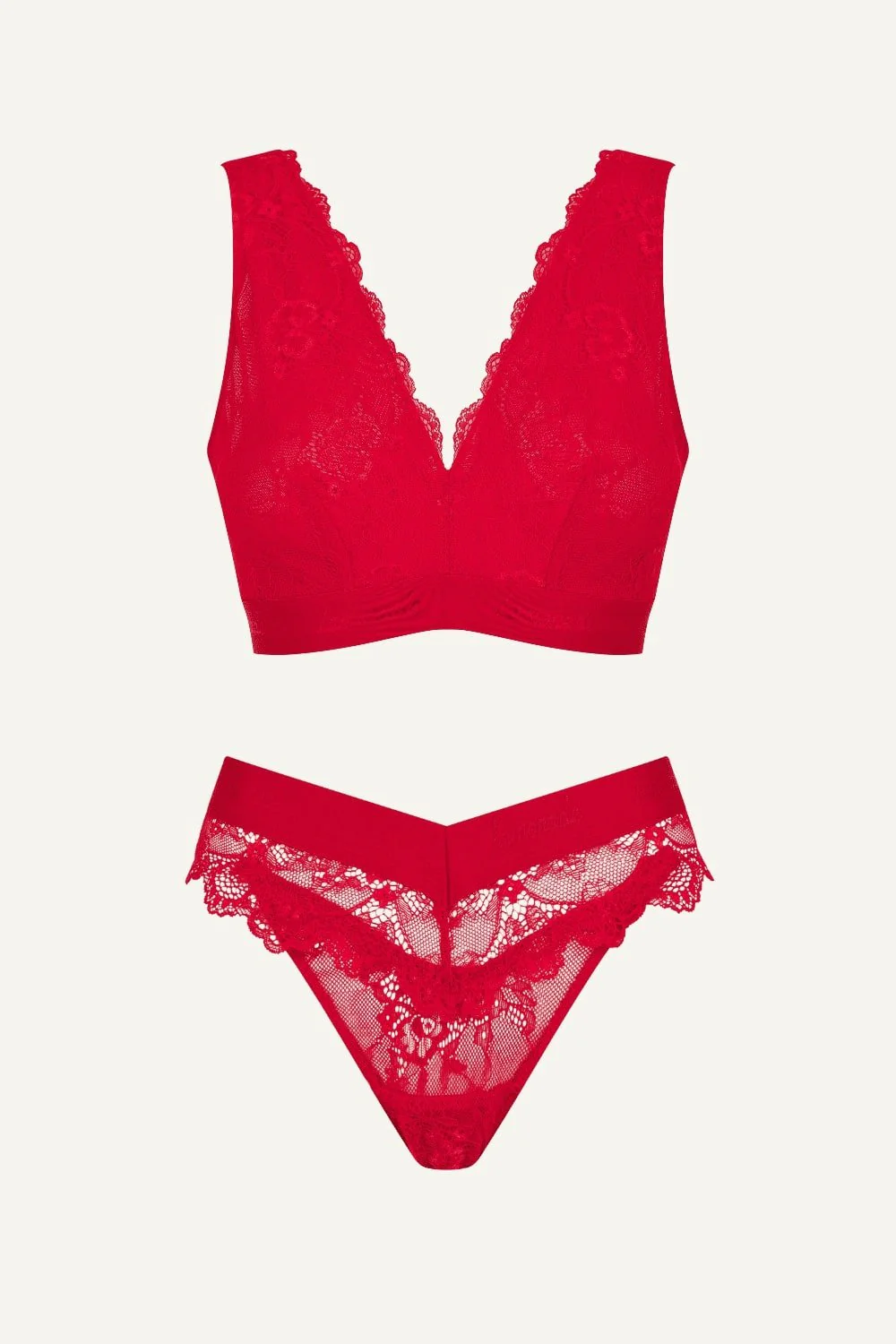 Signature Lace Fuller Cup & V Brazilian Set- Red - Image 2